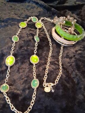 Green Stone Station Necklace - Women Jewelry